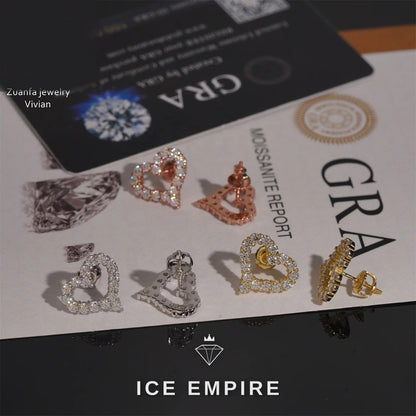 Iced Out Heart 925 Silver Moissanite Earrings