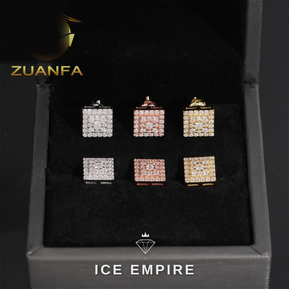 Iced Out Cluster 925 Silver Moissanite Stud Earrings