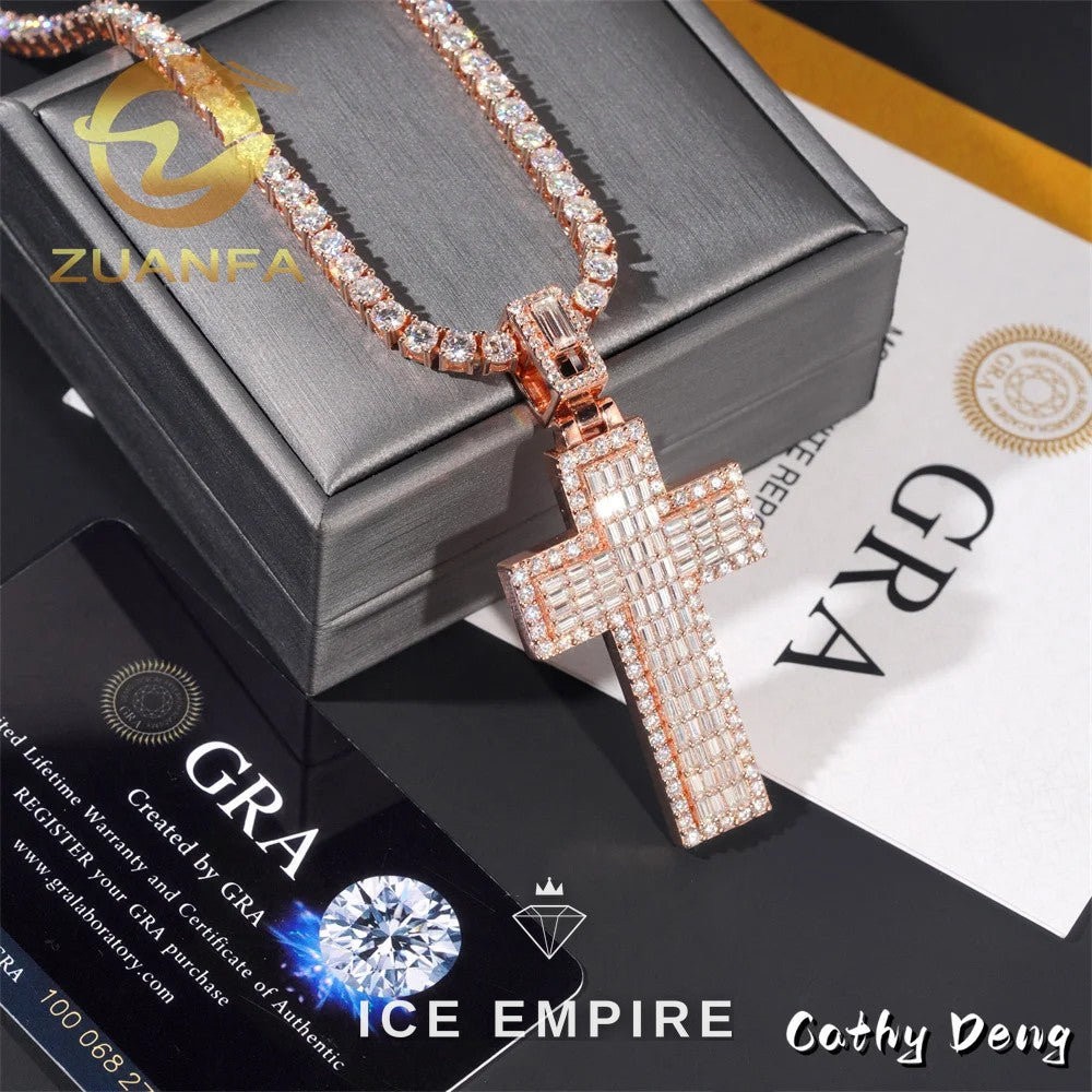 Iced Out Baguette Rose Gold Plated Moissanite Pendant