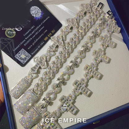 Iced Out 925 Silver Moissanite Cuban Chain
