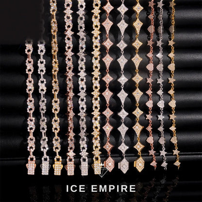 Iced Out Cluster Rose Gold Plated Moissanite Cuban Chain