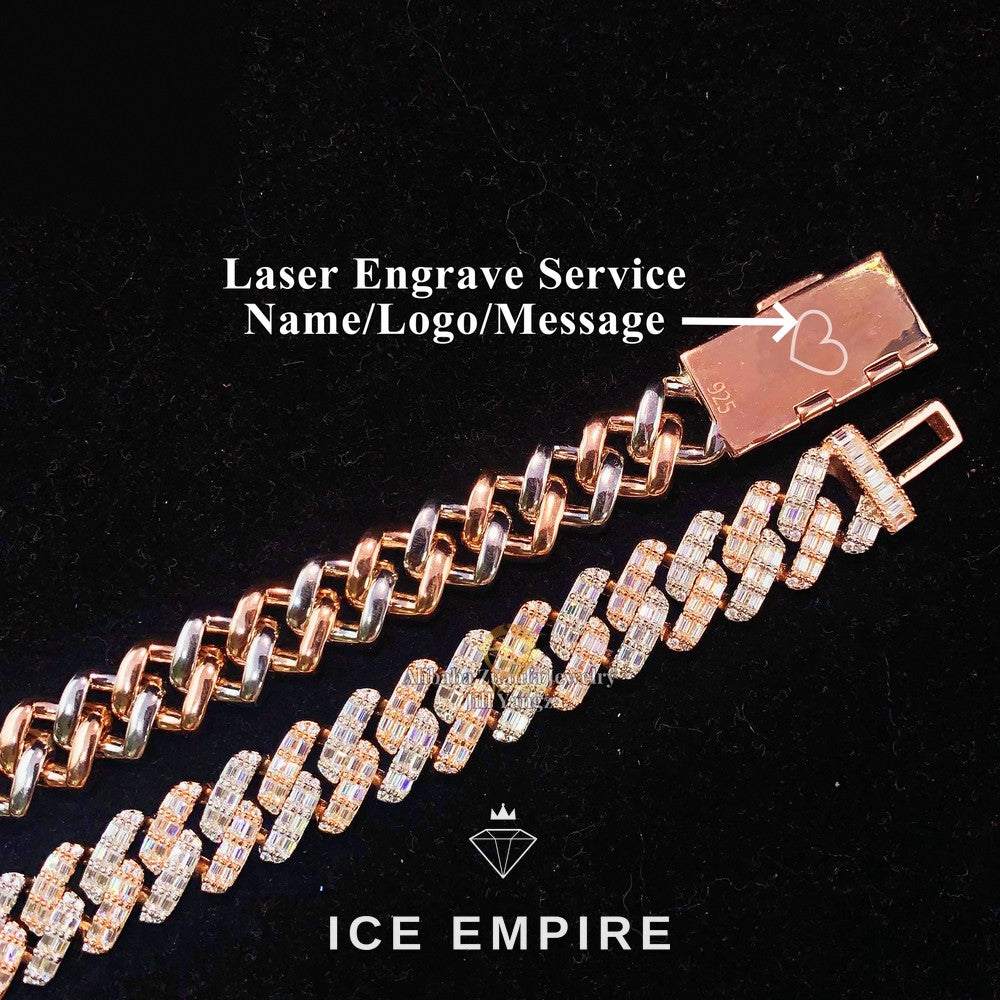 Iced Out Baguette Rose Gold Plated Moissanite Cuban Chain