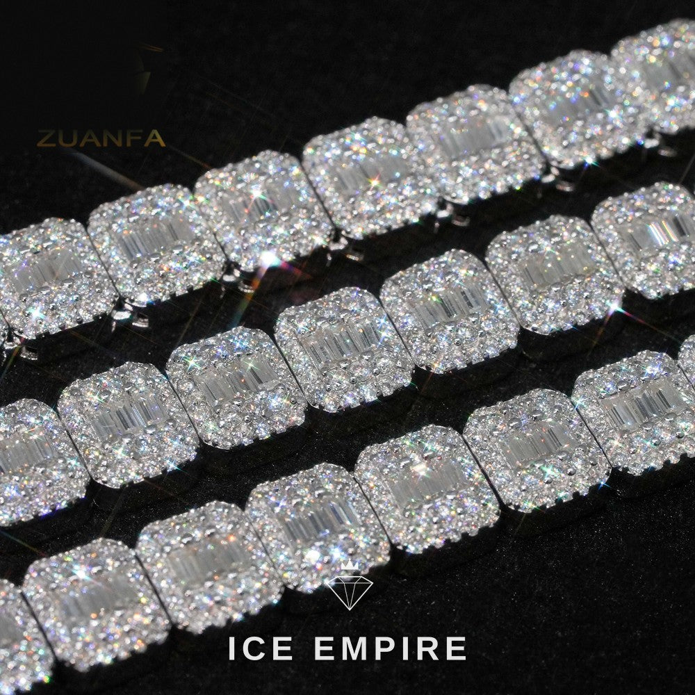Iced Out Baguette Rose Gold Plated Moissanite Cuban Chain