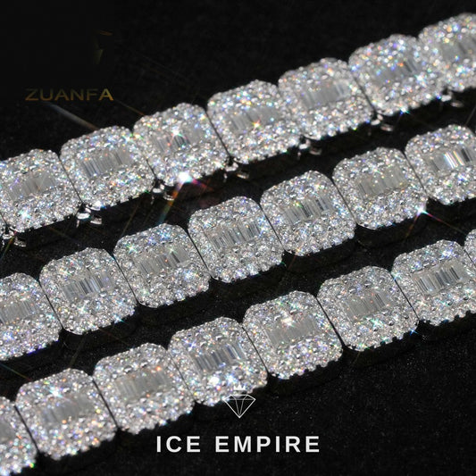 Iced Out Baguette Rose Gold Plated Moissanite Cuban Chain