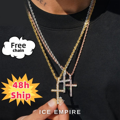 Iced Out Cross Rose Gold Plated Moissanite Pendant