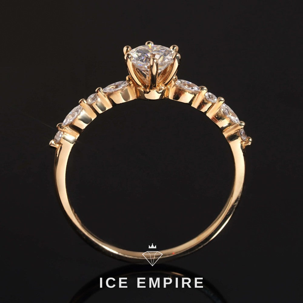 Iced Out 14K Gold Moissanite Engagement Ring
