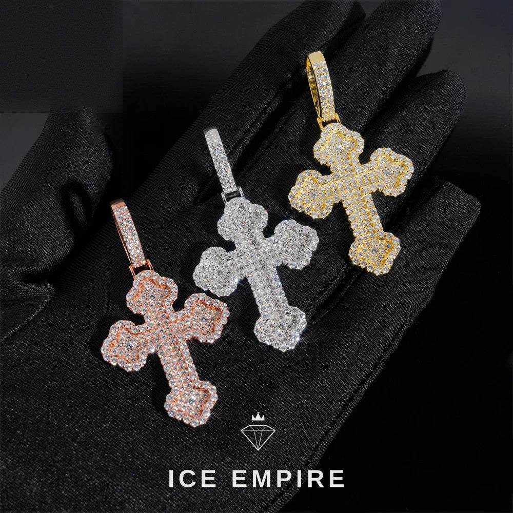 Iced Out Cross Rose Gold Plated Moissanite Pendant