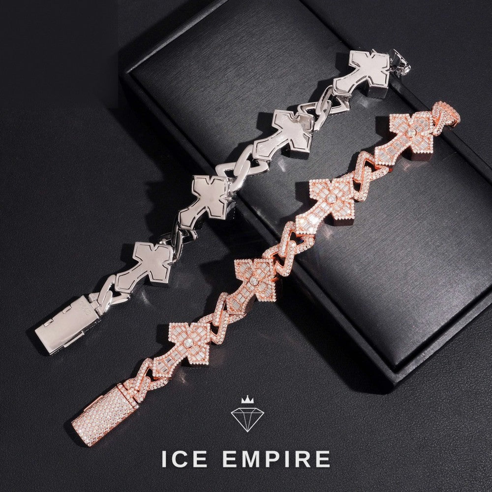 Iced Out Cross 925 Silver Moissanite Bracelet