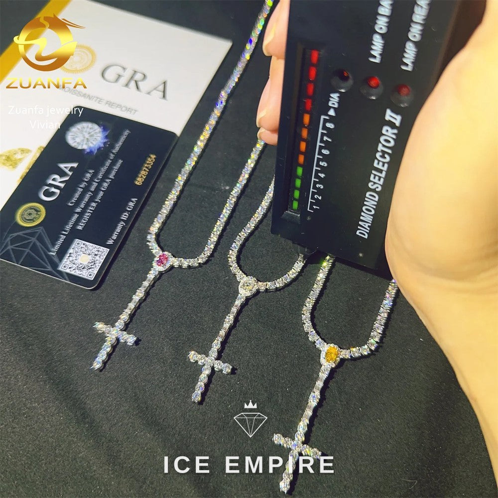 Iced Out Cross Rose Gold Plated Moissanite Cuban Chain