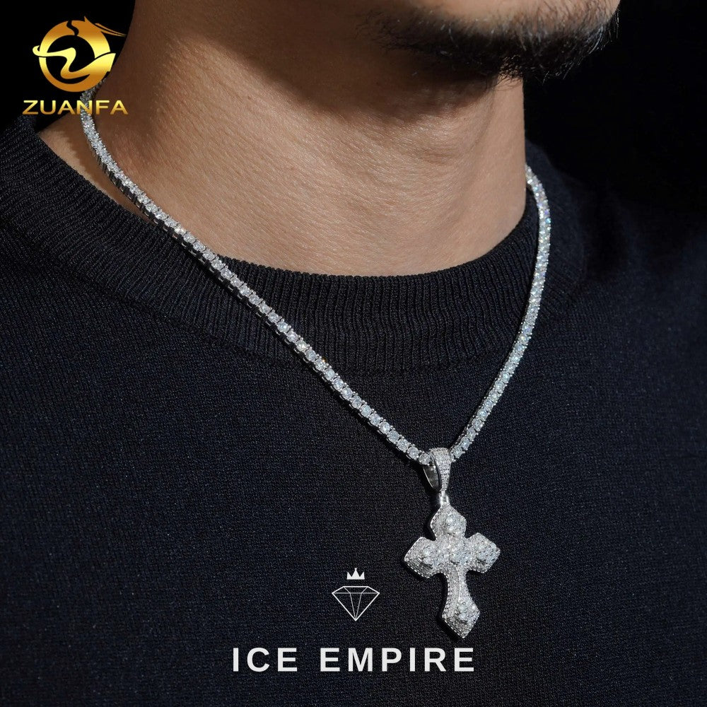 Iced Out Cross Gold Plated Lab Grown Diamond Pendant