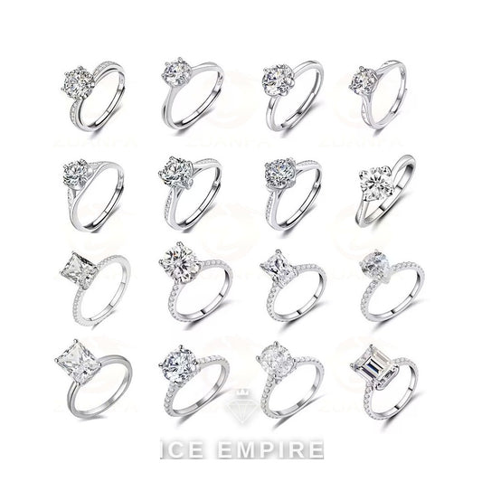 Iced Out 925 Silver Moissanite Engagement Ring