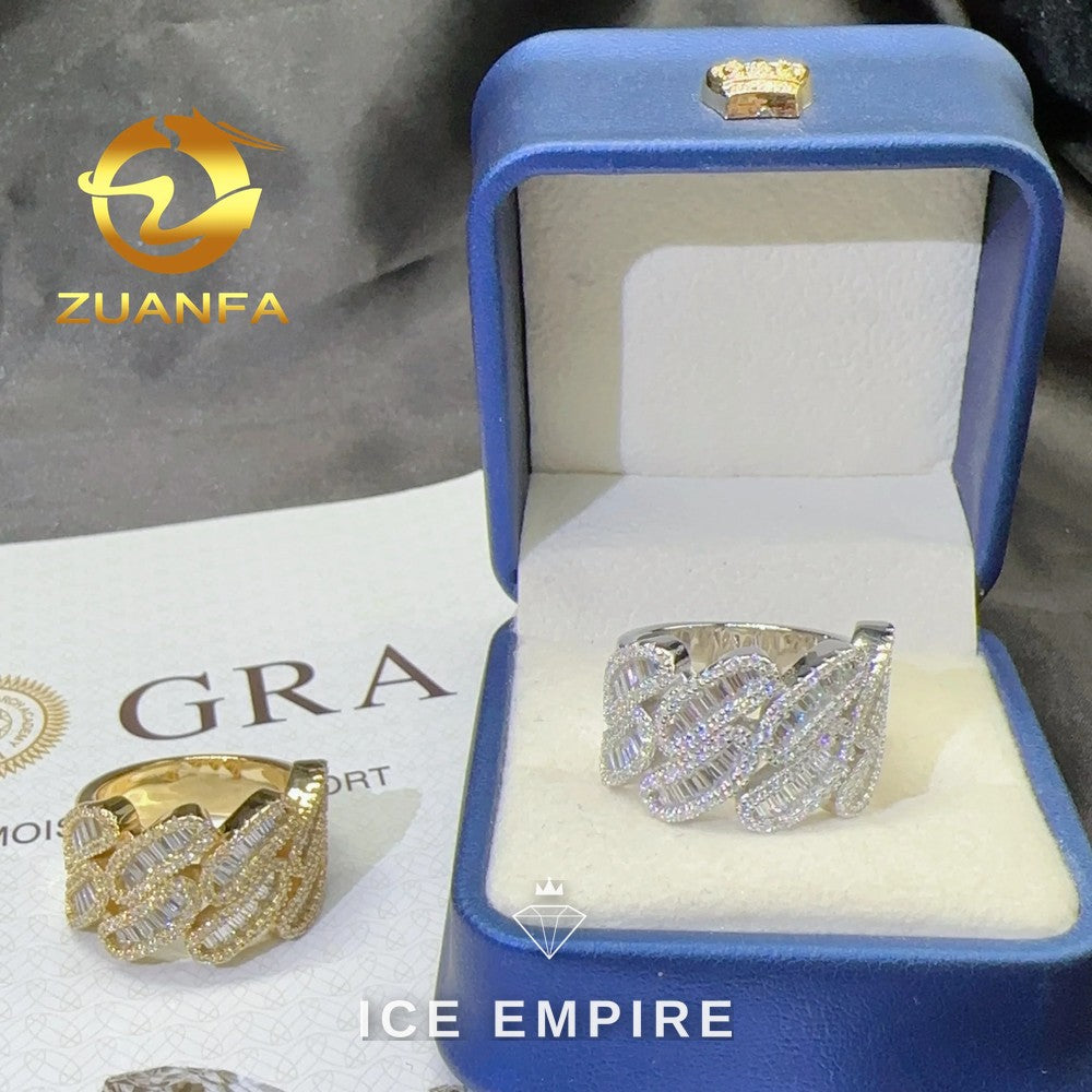 Iced Out Baguette 925 Silver Moissanite Cuban Chain