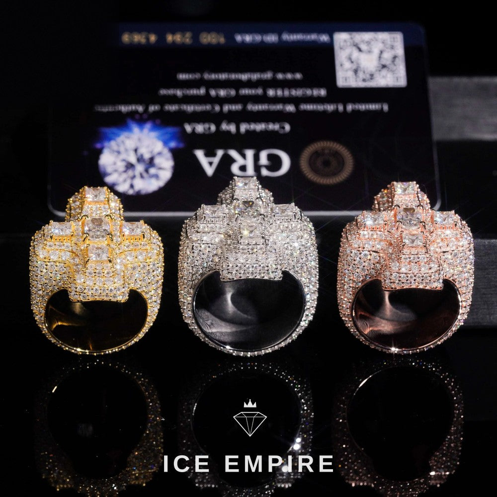 Iced Out Cross Gold Plated Moissanite Ring