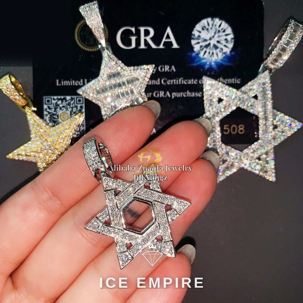 Iced Out Baguette Gold Plated Moissanite Pendant