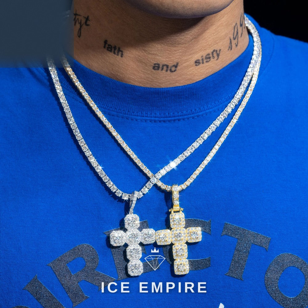 Iced Out Cross 925 Silver Pendant