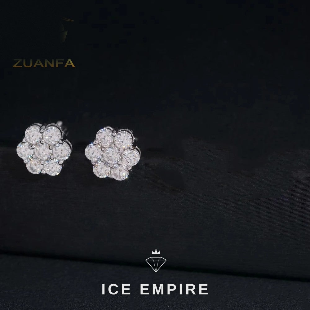 Iced Out Cluster Gold Plated Moissanite Stud Earrings