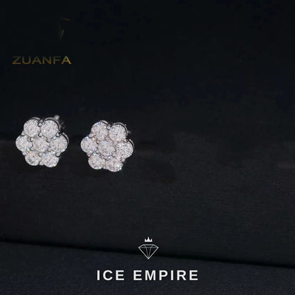 Iced Out Cluster Gold Plated Moissanite Stud Earrings