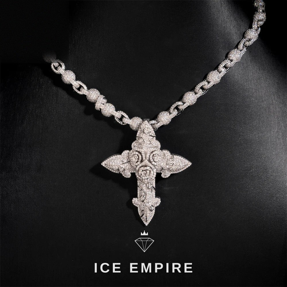 Iced Out Cross Rose Gold Plated Moissanite Cuban Chain
