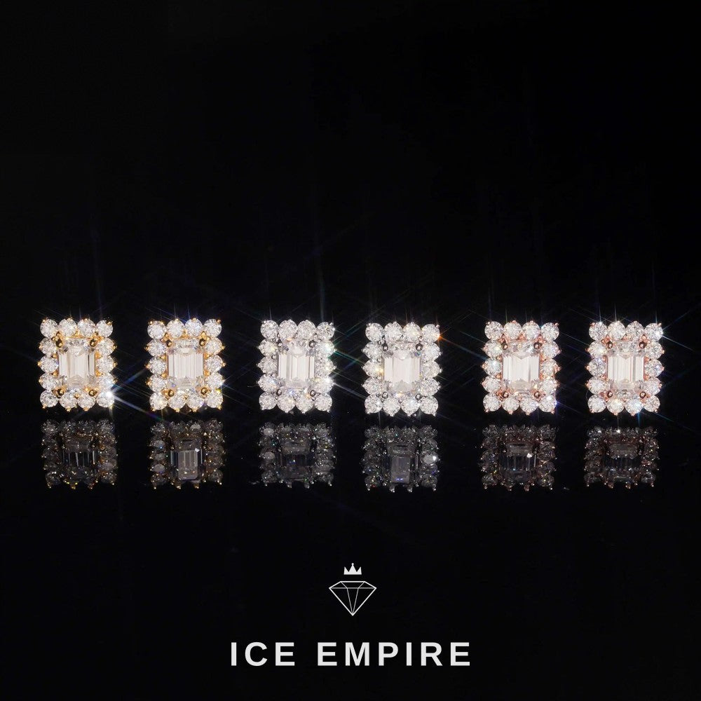Iced Out Cluster Gold Plated Moissanite Stud Earrings