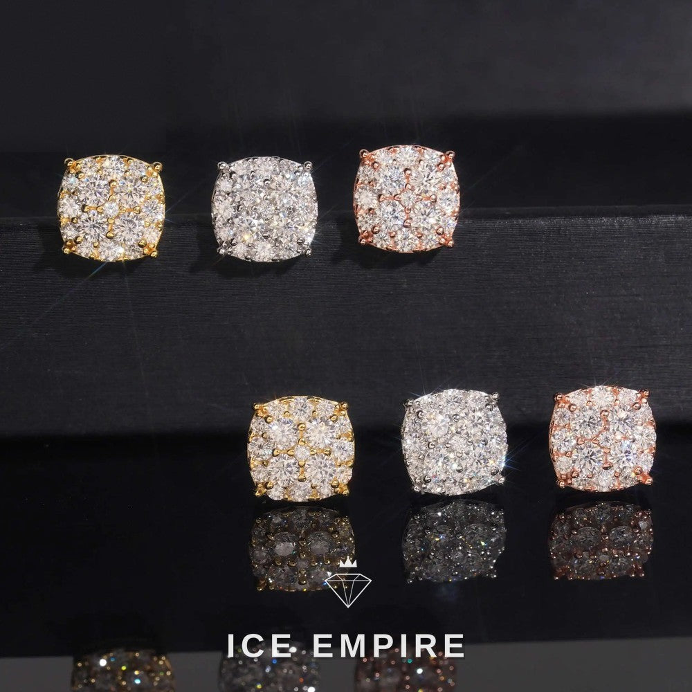 Iced Out Baguette 925 Silver Moissanite Stud Earrings