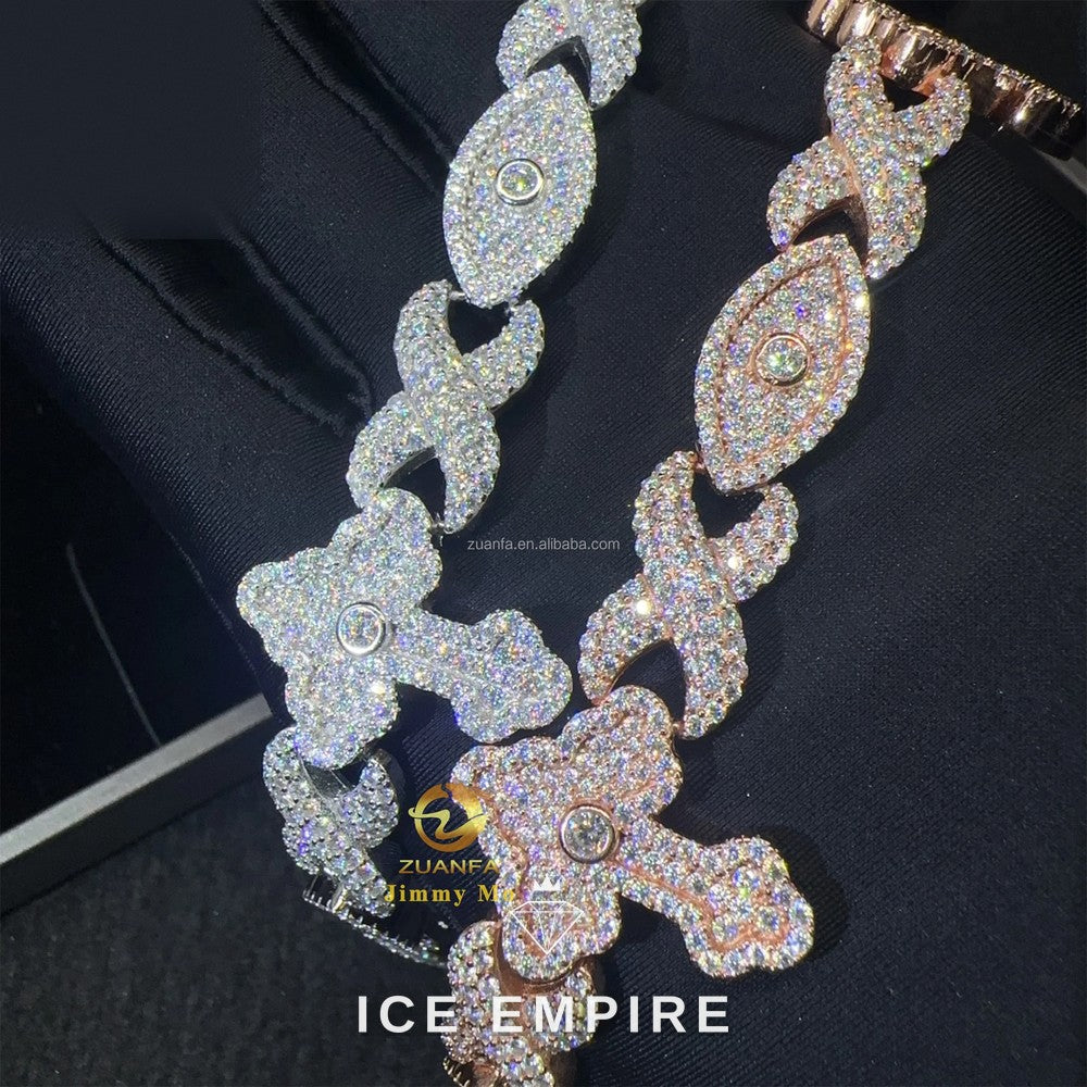 Iced Out Cross 925 Silver Moissanite Cuban Chain
