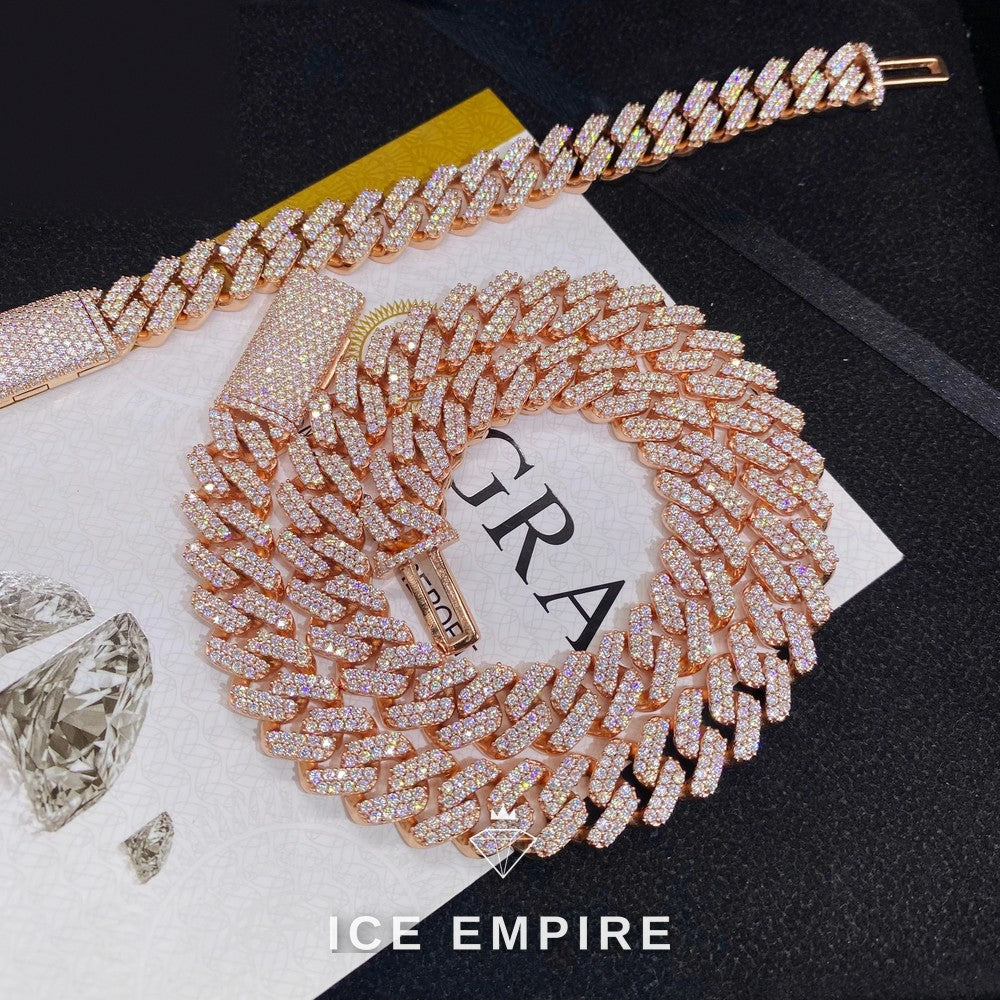 Iced Out Rose Gold Moissanite Cuban Chain