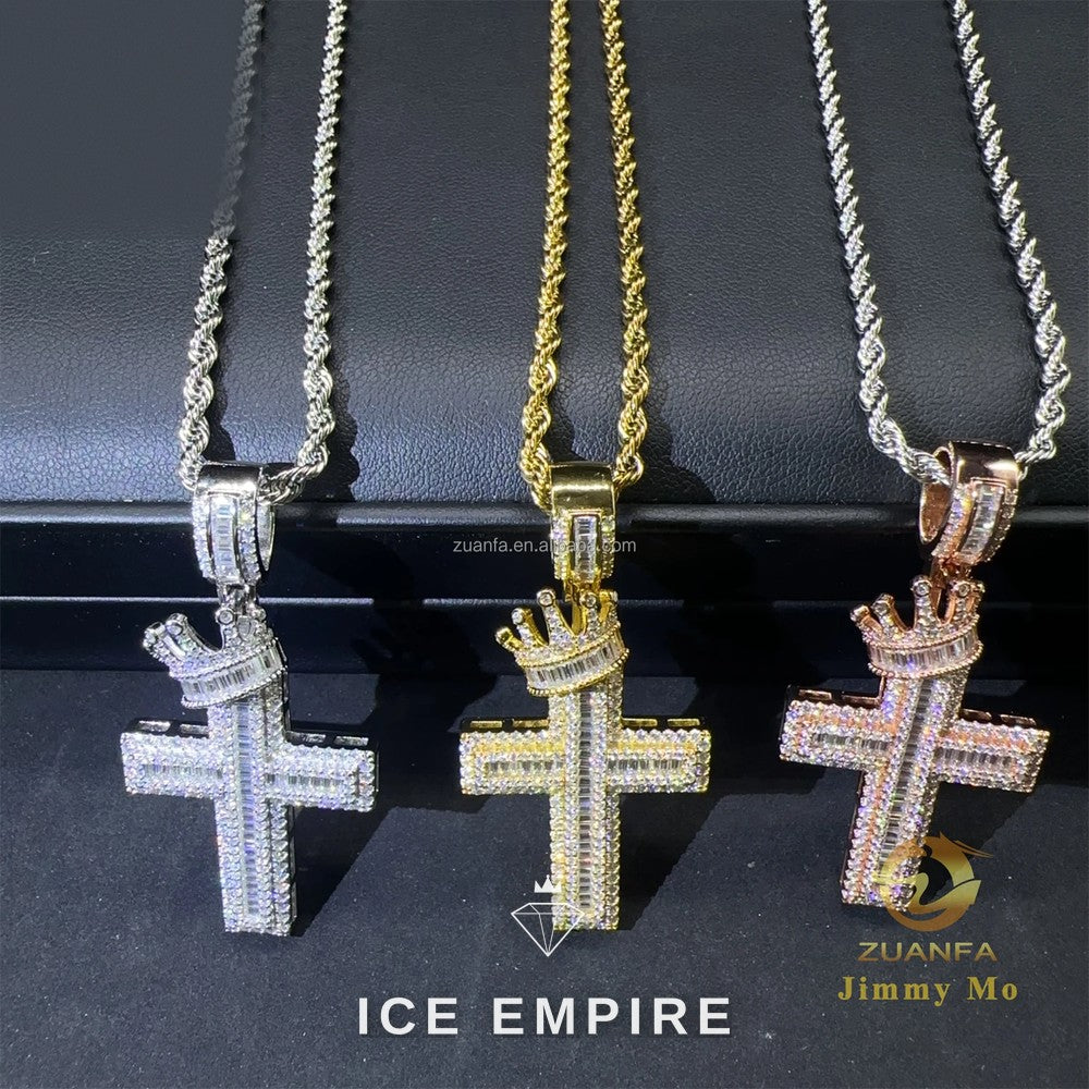 Iced Out Baguette Rose Gold Plated Moissanite Pendant