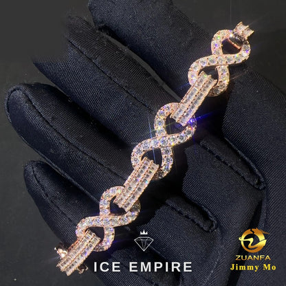 Iced Out Baguette Rose Gold Moissanite Cuban Chain