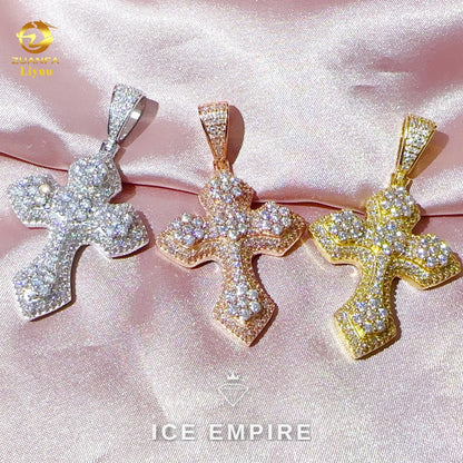Iced Out Cross 925 Silver Moissanite Pendant