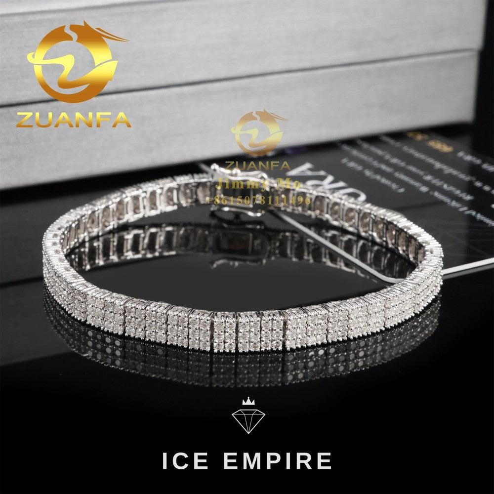 Iced Out Cluster 925 Silver Moissanite Tennis Chain