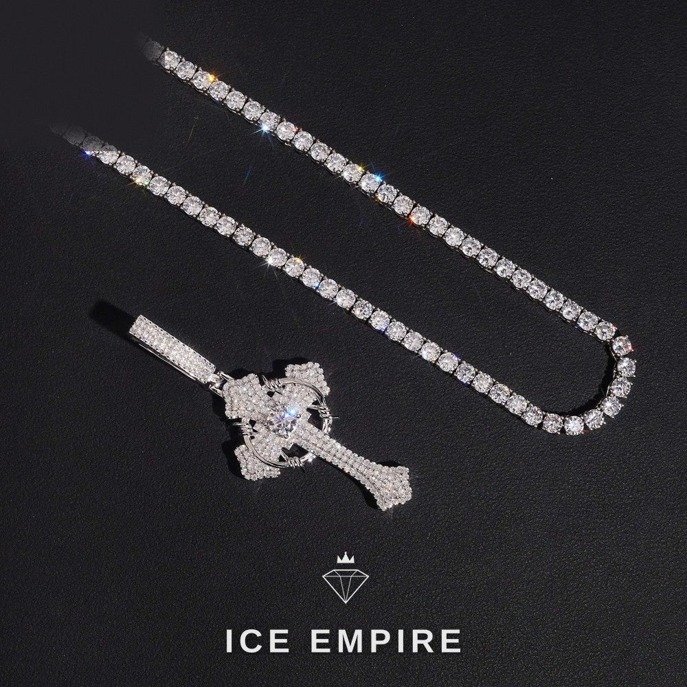 Iced Out Cross Rose Gold Plated Moissanite Tennis Chain