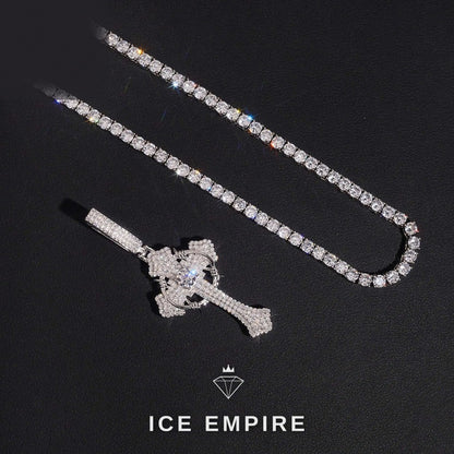 Iced Out Cross Rose Gold Plated Moissanite Tennis Chain