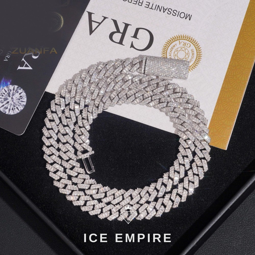 Iced Out Baguette Rose Gold Plated Moissanite Cuban Chain