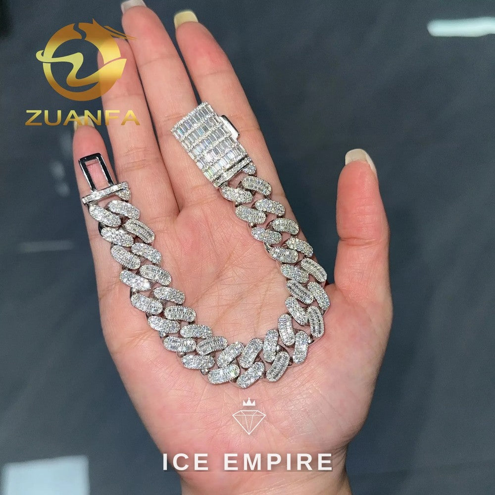 Iced Out Baguette Rose Gold Plated Moissanite Cuban Chain