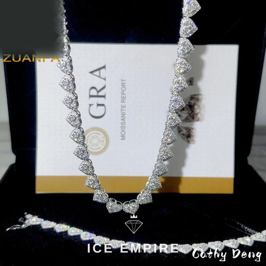 Iced Out Heart Rose Gold Plated Moissanite Cuban Chain