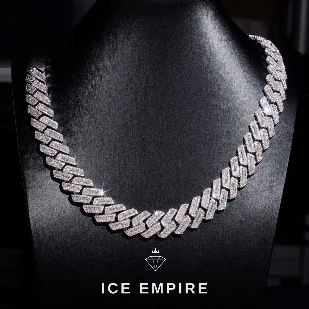 Iced Out Baguette Rose Gold Plated Moissanite Cuban Chain