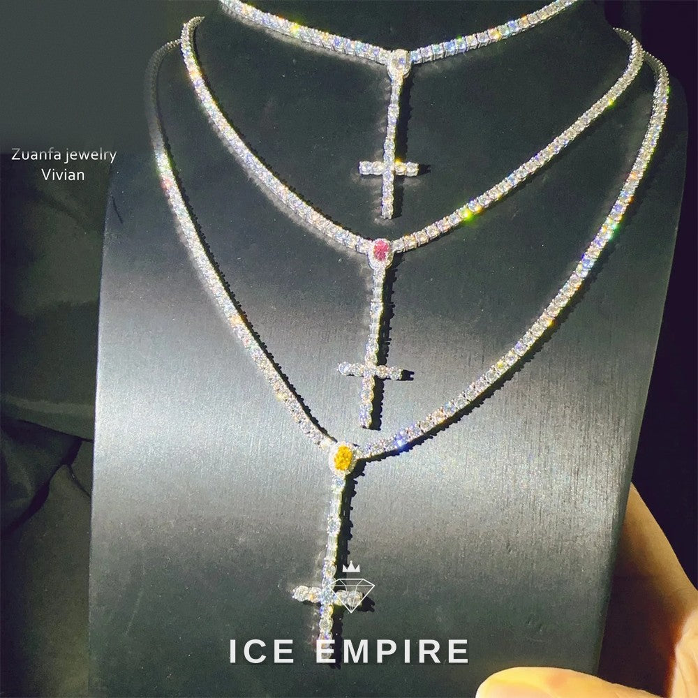 Iced Out Cross Rose Gold Plated Moissanite Cuban Chain