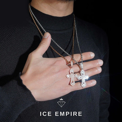 Iced Out Cross Rose Gold Plated Moissanite Pendant