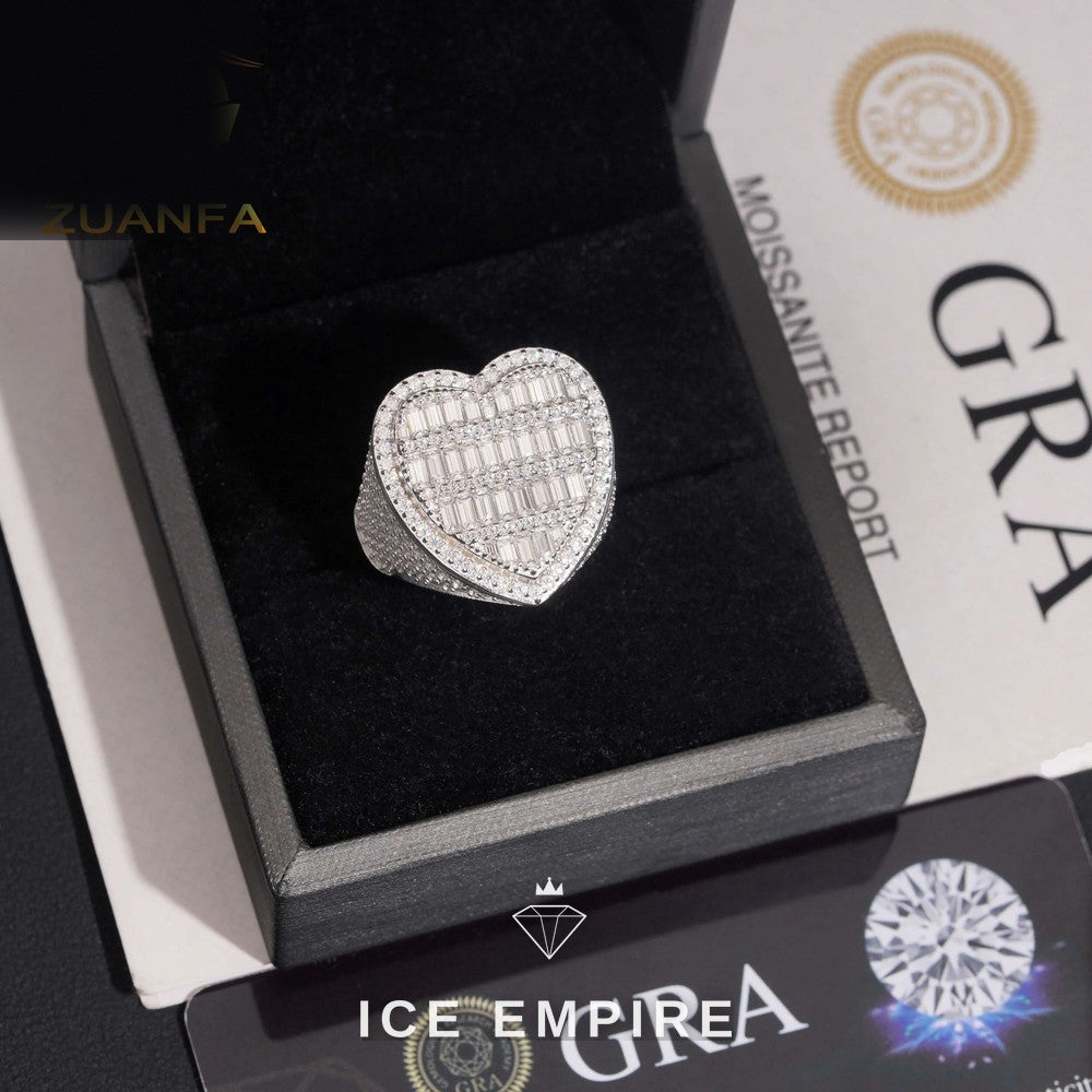 Iced Out Heart 925 Silver Moissanite Ring