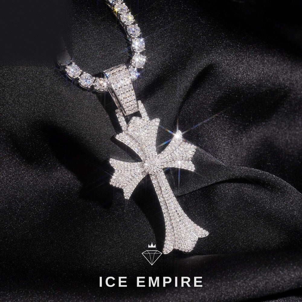 Iced Out Cross Rose Gold Plated Moissanite Pendant