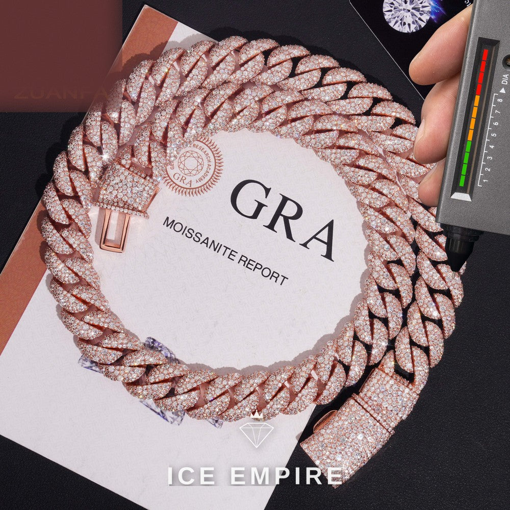 Iced Out Rose Gold Plated Moissanite Cuban Chain