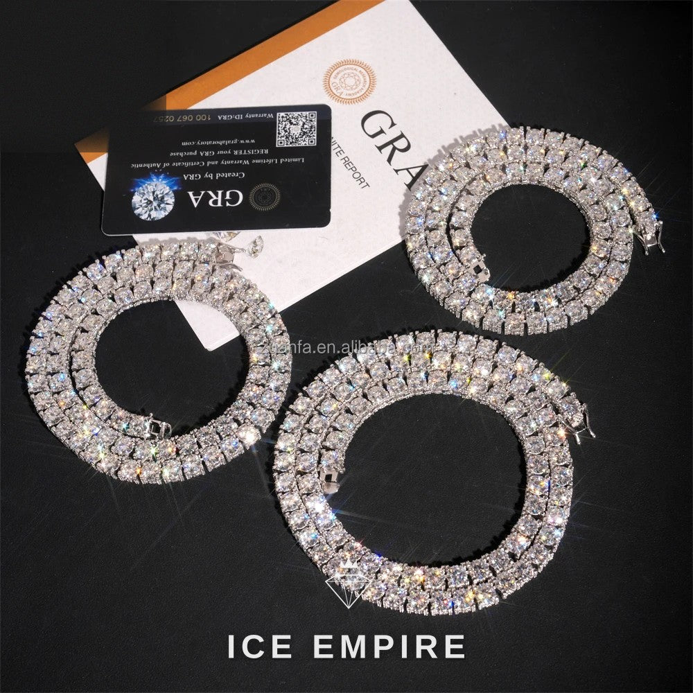 Iced Out Cluster 925 Silver Moissanite Cuban Chain