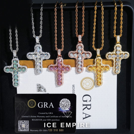 Iced Out Cross Rose Gold Plated Moissanite Rope Chain