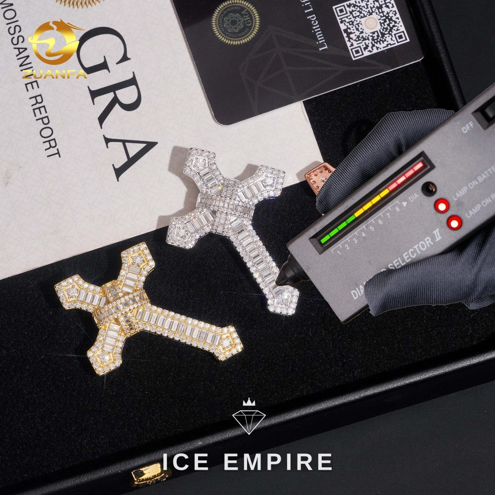 Iced Out Cross Rose Gold Plated Moissanite Pendant
