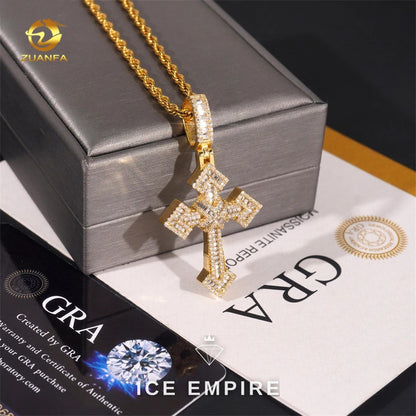 Iced Out Cross Gold Plated Moissanite Pendant