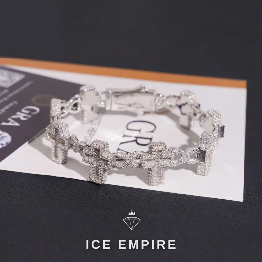 Iced Out Cross 18K Gold Moissanite Cuban Chain