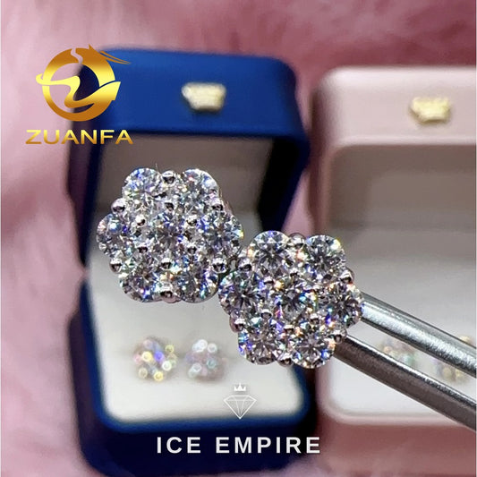 Iced Out Cluster 925 Silver Moissanite Stud Earrings