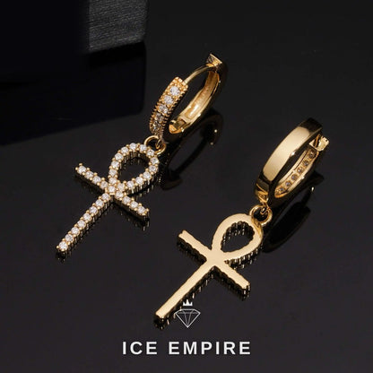 Iced Out Cross Gold Plated Moissanite Stud Earrings