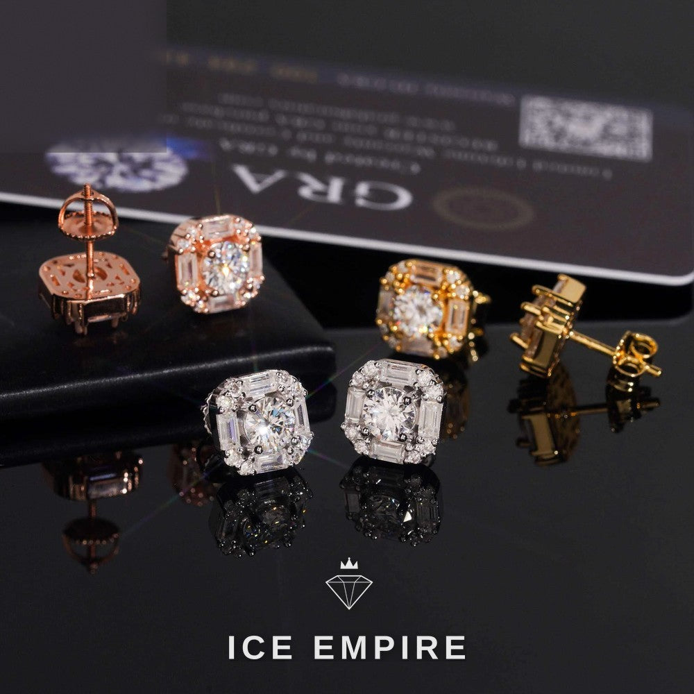 Iced Out 925 Silver Moissanite Stud Earrings