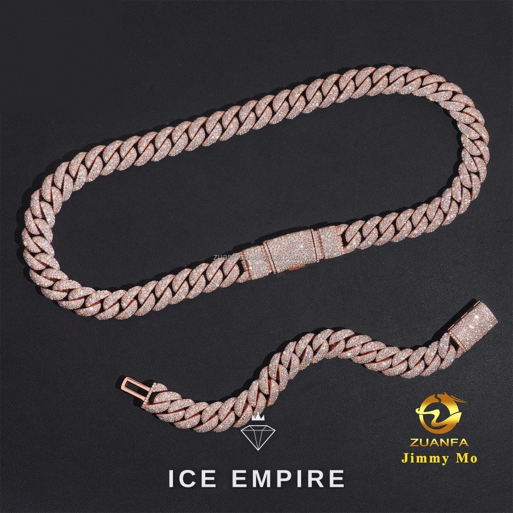 Iced Out Rose Gold Moissanite Cuban Chain
